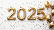 © MASmaker - golden foil balloons number 2025 on a black background with decor. happy happy new year concept