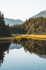 Poster - Serene mountain lake with autumn foliage reflection