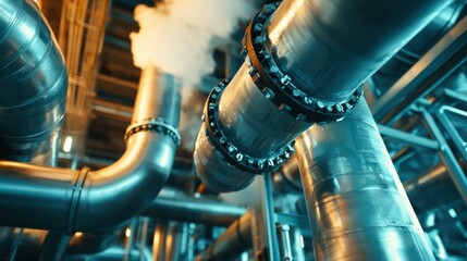 Poster - Industrial Pipe System with Steam in Factory Environment