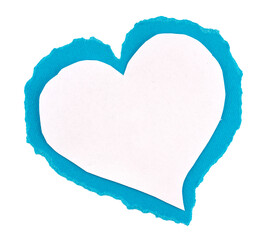 Poster - ripped piece of realistic blue and white paper scrap in a heart shape with torn edges, note, sign, l