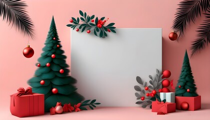 Wall Mural - Festive Christmas Tree Surrounded by Colorful Presents on a Bright White Background