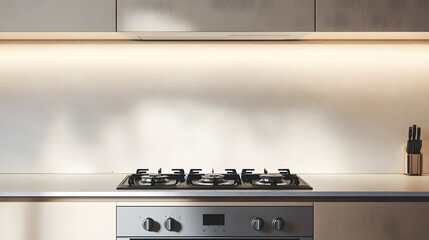 Canvas Print - Minimalist home kitchen interior with washbasin and gas stove, empty space