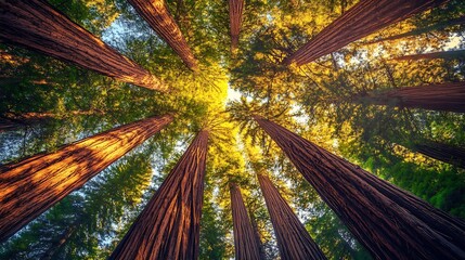 Poster - Redwood Forest, Sunlight Streaming Through the Canopy