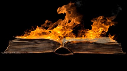 The powerful imagery of a burning book highlights the themes of censorship, the destruction of knowledge, set against a stark black background that underscores ongoing battle for freedom of expression