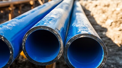 Water PVC plastic pipes laid in the ground at a plumbing construction site, illustration essential infrastructure development and the importance of quality materials in modern construction projects