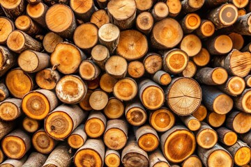 Poster - Close-up of stacked tree trunk cross-sections with grain rings