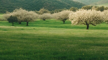 Canvas Print - Blooming Orchard in a Tranquil Meadow