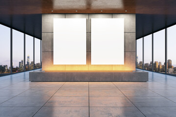 Poster - Modern exhibition gallery with two blank posters on display. 3D Rendering
