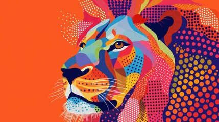 Vibrant abstract lion artwork with colorful polka dots for design and decor