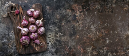 Poster - Garlic On A Wooden Board