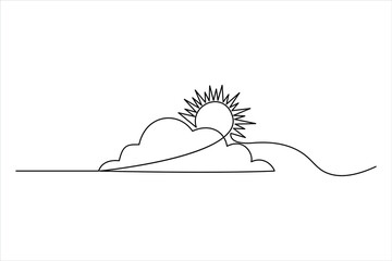 Continuous one line Sun and cloud drawing of isolated outline vector illustration