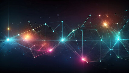 Poster - Abstract glowing network of connected lines and dots on dark background.