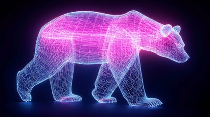 Poster - Ice Bear Plexus Neon Art, a striking digital wallpaper featuring a vibrant, glowing network design against a deep black background, perfect for modern desktop aesthetics.