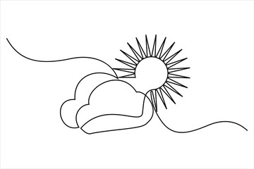 Continuous one line Sun and cloud drawing of isolated outline vector illustration