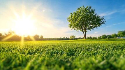 Poster - Sunlit Meadow with a Lone Tree