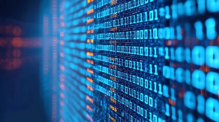 Poster - Digital Matrix, a vibrant technology background featuring flowing binary codes and abstract data patterns, perfect for enhancing modern digital environments.