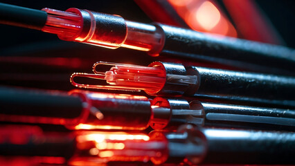 Poster - Close-up of red and silver wires, glowing red at the ends, on a dark background.