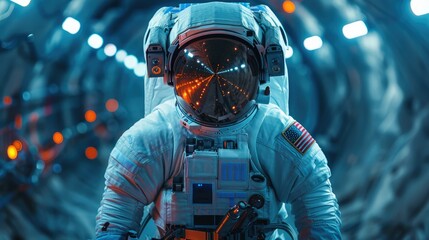 an astronaut in a tunnel.