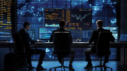 Poster - Three Businessmen in a Trading Room