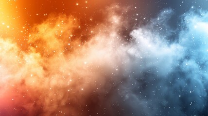 Wall Mural - Cosmic-themed abstract image with blend of warm orange and cool blue tones, featuring swirling clouds and scattered stars, for space, fantasy, science-fiction themes