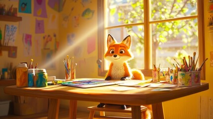 Creative Fox in Art Studio