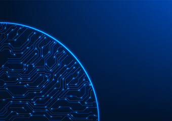 Fototapete - Technology background with circuit lines inside a circle, conveying the connection and functioning of technology systems. Suitable for presenting electronics and circuit design.