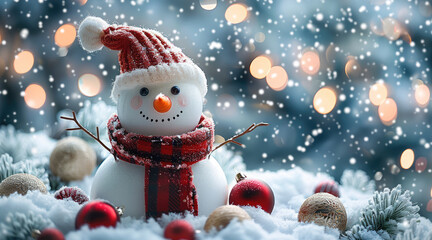 Aufkleber - Snowman, Christmas tree, Christmas Day concept.