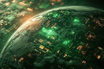 Wall Mural - a green planet with a city on it