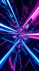 Poster - This composition showcases a dazzling abstract background filled with sharp angles, illuminated by striking neon lights in pink and blue, evoking a sense of depth and vibrancy