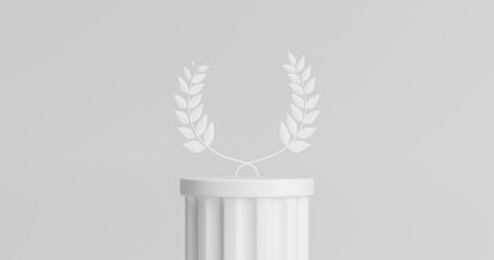 Aufkleber - 4k Resolution Video:Empty White Laurel Winner First Place Stage Mockup in Clay Style on a White Background with Alpha Mate