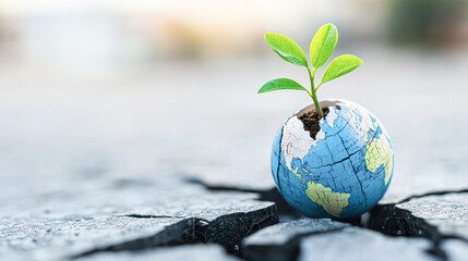 Sticker - Seedling Growing from Cracks of Broken Globe as Symbol of Hope and Rebirth