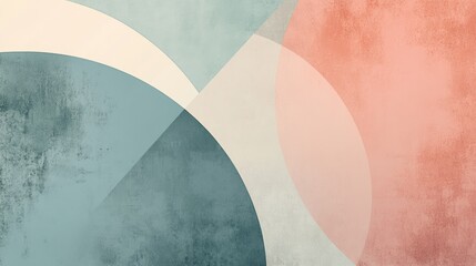 Poster - Abstract banner with a minimalistic design featuring overlapping geometric shapes in soft, muted colors on a single-tone background, creating a modern aesthetic