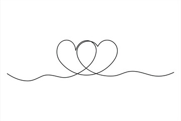 Two hearts continuous single line art drawing  Vector illustration isolated on white background