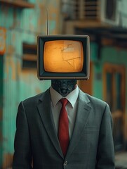 Aufkleber - A business man with a retro tv instead of a head.