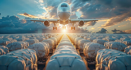 Poster - Plane, Emergency supply chain logistics by air, showcasing the rapid deployment of essential supplies in response to emergencies.