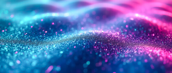 Poster - A mesmerizing backdrop of holographic surfaces transitions between vibrant teal hues, creating an ethereal and futuristic atmosphere with sparkling texture