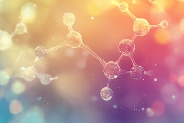 Poster - Abstract visualization of molecular structures and chemical compositions in vibrant colors against a blurred background. Generative AI