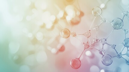 Fototapete - Abstract depiction of molecules and chemical structures illuminated in vibrant colors, showcasing the beauty of science and discovery. Generative AI