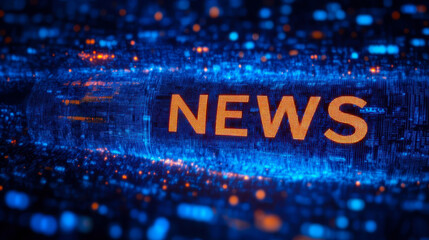 Poster - vibrant blue news digital background with futuristic glowing elements for media, journalism, and bro
