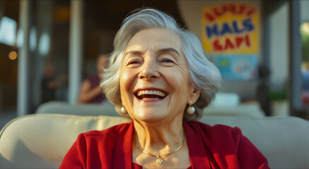 Portrait of an elderly woman enjoying life on a warm summer evening.