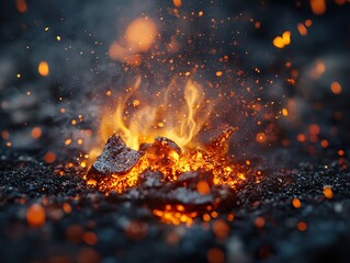 Canvas Print - Fiery Embers: A Close-Up of Burning Flames