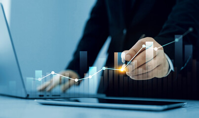 Leinwandbilder - Businessman draw growth graph and investment analysis.Financial marketing graph and profit stock market chart.Business increase, profit,goal,grow,analysis, development and success.