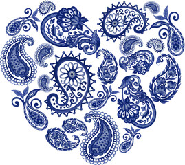 Wall Mural - Damask Jacobean Paisley isolated heart shape