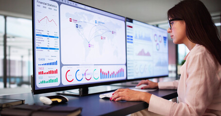 Leinwandbilder - Analyst Woman Looking At Business Data
