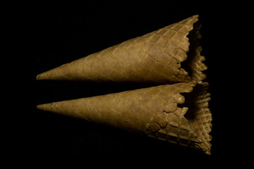 Brown Waffle for Ice Cream Isolated on black background