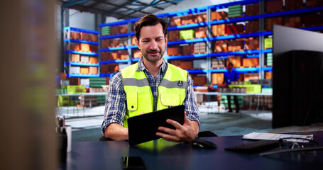 Poster - Warehouse Worker And Manager Checking Inventory