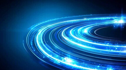 Aufkleber - An abstract blue background with colorful light trails. A futuristic data flow for a technology concept. A bright illustration of an energy stream flowing in a direction.