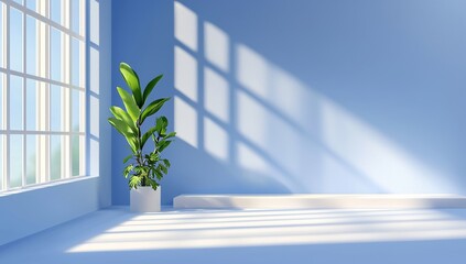 Poster - It can be used to present your products on a blue background, abstract wall studio room