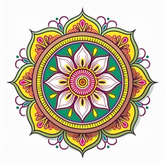 Mandala art design also called rangoli, decorative elements on white background