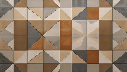 Brown beige gray bright vintage retro geometric square mosaic motif cement tiles texture background banner panorama